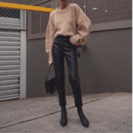 pantalon en simili cuir noir femme