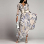 robe longue imprimée bleue fleurie