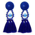 boucles doreilles bleues pendantes pompons