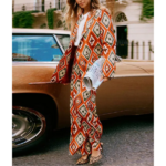 tailleur blazer pantalon imprimé rétro orange femme