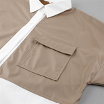 Chemisier-Patchwork-en-cuir-PU-pour-femmes-ample-poches-coton-chemise-longue-blanche-chemisiers-et-Tops