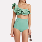 maillot de bain 2 pièces vert sauge à volants femme