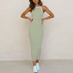 robe longue ajourée beige moulante tendance