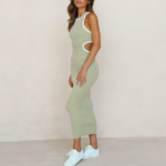 robe longue ajourée beige printemps été 2023