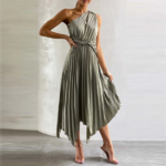 robe longue asymétrique coloris champagne