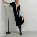 robe longue noire et blanche élégante