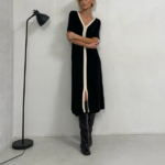 robe longue noire et blanche en laine