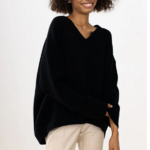 pull noir femme col V