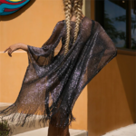kimono robe de plage noir chic à paillette PAS CHER