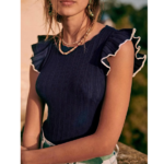 débardeur bleu marine à volants femme