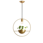 Suspension luminaire et plante doré métal industriel