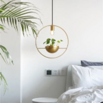 Suspension luminaire et plante doré en métal