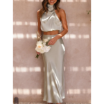 robe longue satin ventre nu grise