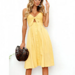 robe à bretelles mi longue jaune femme