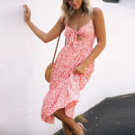 robe à bretelles imprimée tendance rouge femme