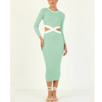 robe longue ajourée tendance vert sauge