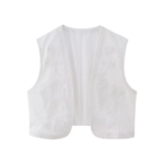 veste blanche sans manches brodée à fleurs femme