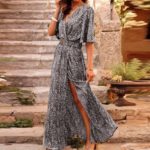 robe longue imprimée léopard noir et blanc
