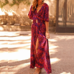 robe longue imprimée rouge léopard tendance