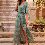 robe longue imprimée verte