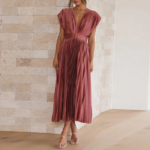 robe plissée en satin vieux rose pour occasions spéciales femme