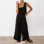ensemble débardeur pantalon large noir en lin tendance