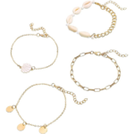 Ensemble de 4 pièces de bracelets de cheville en coquillage dorés et blancs