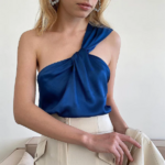 top court en satin bleu femme