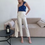 top court en satin bleu femme chic