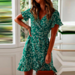 robe courte imprimée fleurie femme verte 3