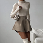 short taille haute uni camel évasé