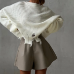 short taille haute uni camel  femme