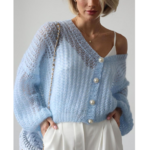 gilet mohair bleu ciel boutons argentés