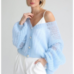 gilet mohair bleu ciel maille tendance femme