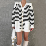 cardigan long marinière bouton doré femme