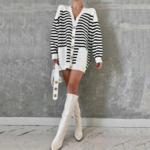 gilet long marinière bouton doré femme