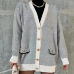 gilet chic à rayures bouton orné femme