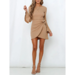 robe beige élégante courte femme