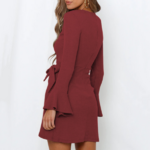 robe chic bordeaux courte à manches longues