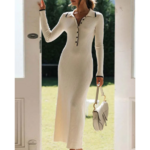 robe longue en tricot élégante blanche et noire