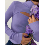 pull à col roulé violet ajouré femme