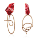 boucles doreilles spirales géomatrique acrylique rouge et or