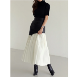 jupe longue plissée en cuir blanc femme chic