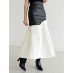 jupe longue plissée en cuir blanc femme