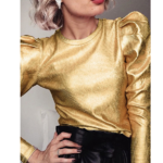 Blouse à manches longues bouffantes en velours doré