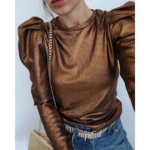 blouse marron brillante soirée femme