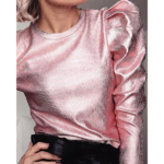 Blouse à manches longues bouffantes rose