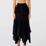 Jupe longue noire chic plissée en mousseline de soie