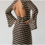 Robe longue dos nu imprimée en laine tricotée femme