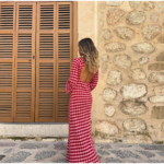 Robe longue dos nu imprimée en laine tricotée femme rose